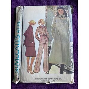 McCalls sewing pattern 4774 leisure suit jacket pants trench size 12